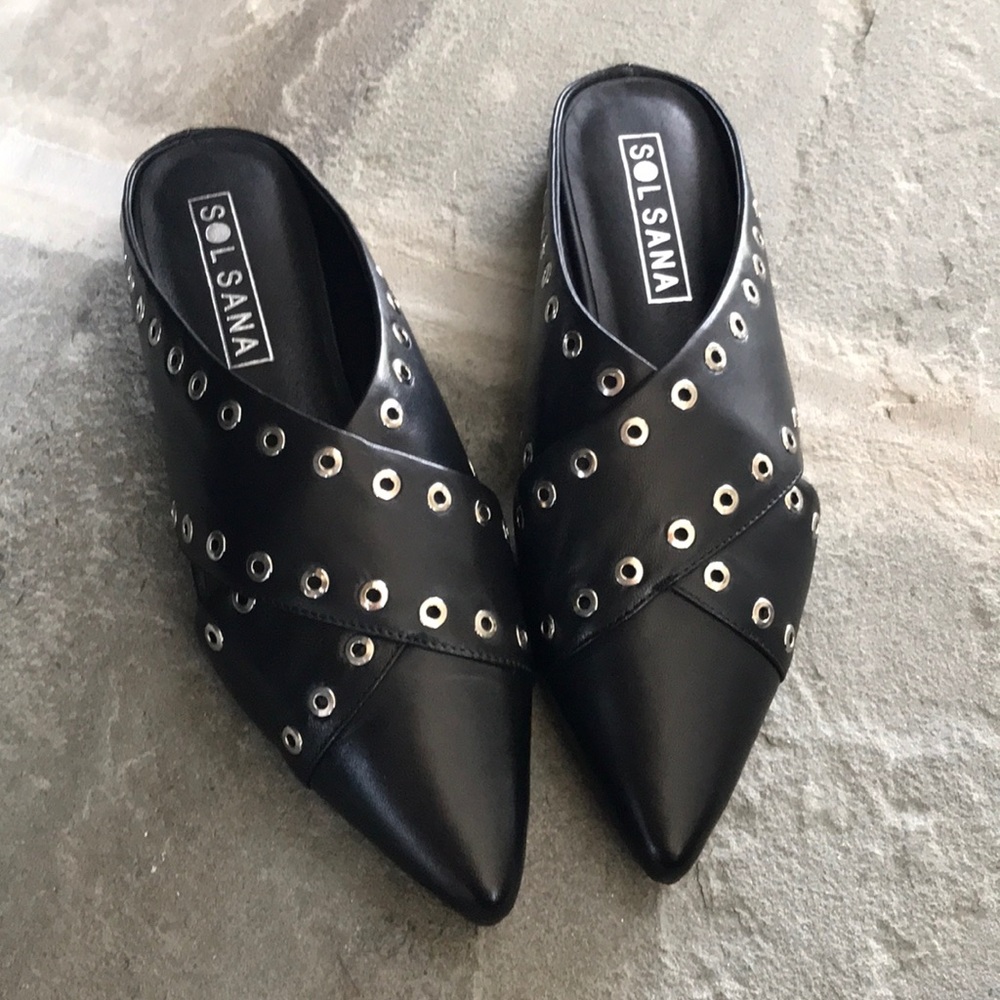 Sol Sana Black Eyelet Cross Flat, size 39